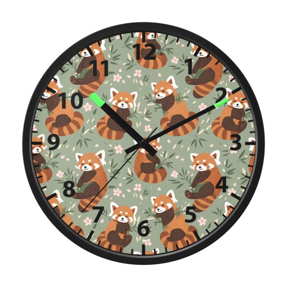 Little Panda Flower Pattern Wall Clock 12 Inch Voice Activated Night Light Silent Non Ticking