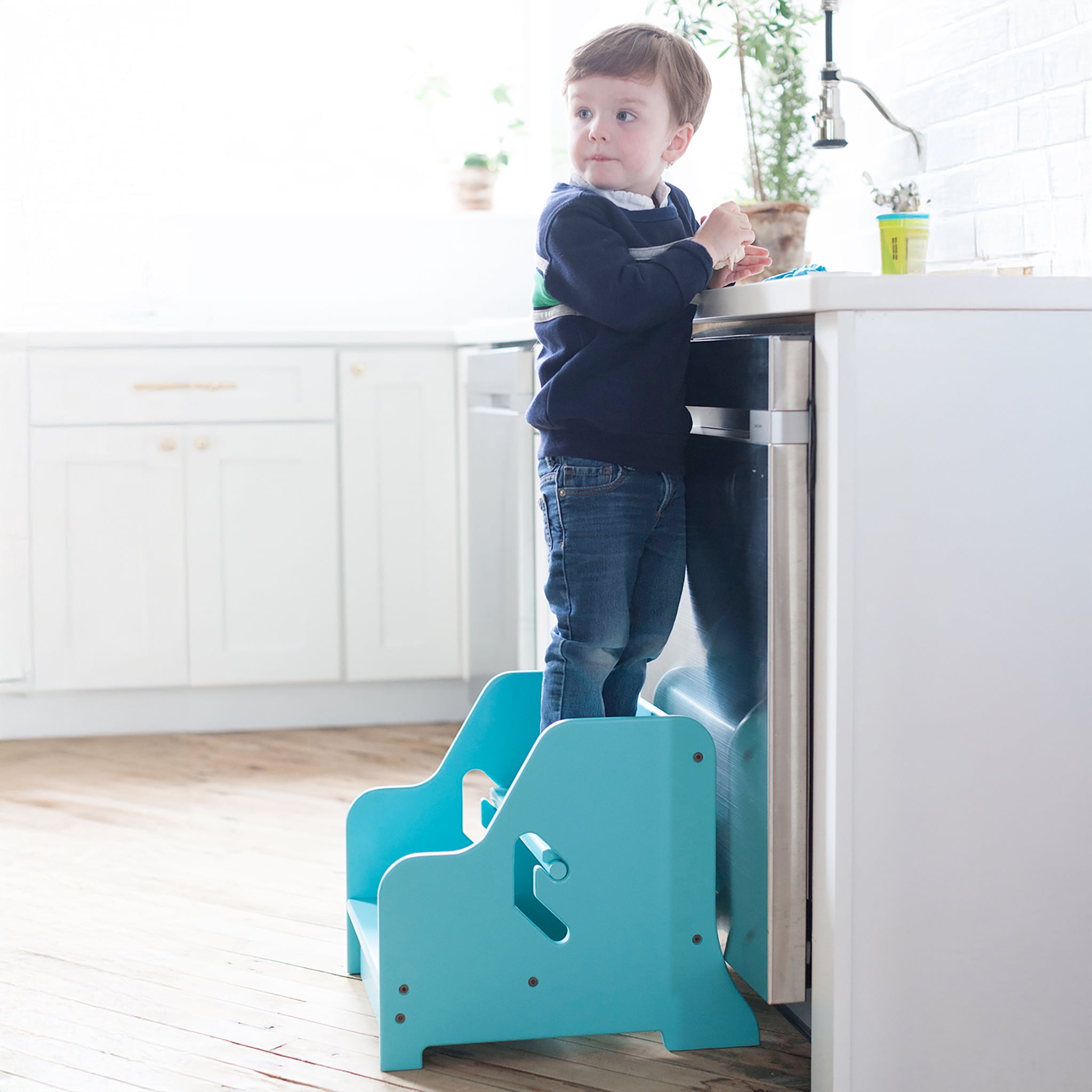 Adjustable Birchwood Step Stool in Turquoise