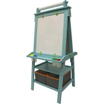 Little Partners 2-Sided A-Frame Art Easel with Chalk Board, Magnetic Dry Erase, Storage, Paper Feed and Accessories for Toddlers (Turquoise)