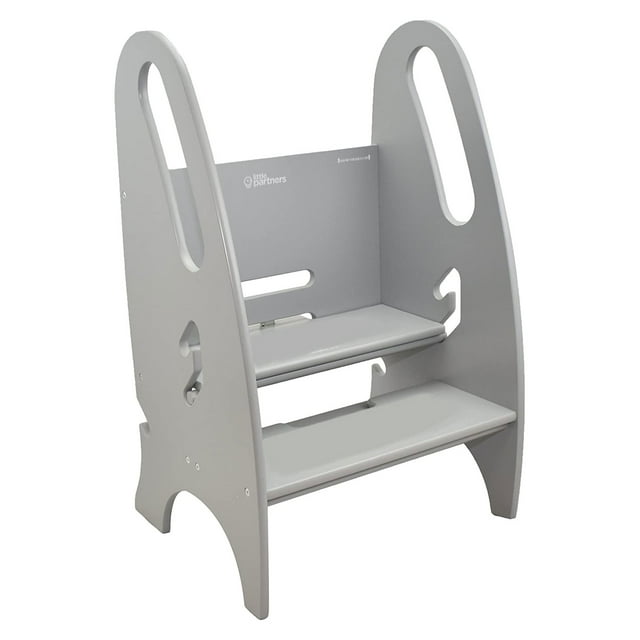 Little Partners 3-In-1 Adjustable Height Wooden Step Stool, Silver Drop