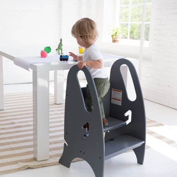 Little Partners 3-in-1 Growing Step Stool Toddler Tower Helper Step Stool, Wooden Toddler Standing Stool for Bathroom or Kitchen, Anti-Slip Feet, Built-in Safety Hand Rails Up to 200 lbs. - Earl Grey