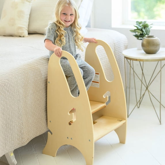 Little Partners 3-in-1 Growing Step Stool Toddler Tower Helper Step Stool, Wooden Toddler Standing Stool for Bathroom or Kitchen, Anti-Slip Feet, Built-in Safety Hand Rails Up to 200 lbs. - Natural