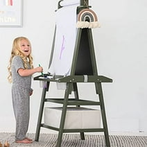 Little Partners Deluxe 3-in-1 Art Easel 2-Sided A-Frame Easel with Chalk Board, Magnetic Dry Erase, Storage, Paper Feed and Accessories for Toddlers (Olive Green)