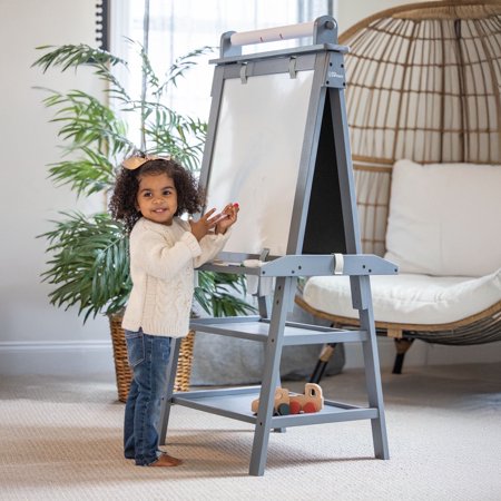 Little Partners Deluxe Learn 'N Play Toddler Easel for Kids, Two-Sided Art Center with Chalkboard, Magnetic Dry Erase Whiteboard, Paper Feed, Storage Bins, Paint Containers - Earl Grey