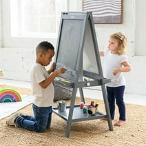 Little Partners EZ Easel Two Sided A-Frame Paint Easel, Chalk Board and Magnetic Dry Erase Board with Paper Roll and Eraser - Art Station Educational Tool for Toddlers - Earl Grey