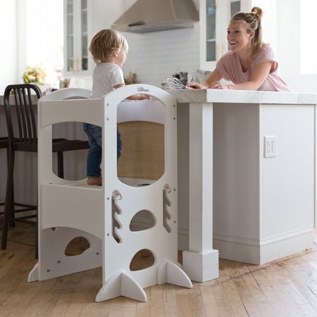 Little Partners Learning Tower Adjustable Height Kitchen Step Stool, Toddler Tower, Encourages Learning, Independence, and Engagement, Safety Climbing Tower for Kitchen Counter - Soft White