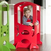 Little Partners Learning Tower Adjustable Height Kitchen Step Stool, Toddler Tower, Encourages Learning, Independence, and Engagement, Safety Climbing Tower for Kitchen Counter - Red