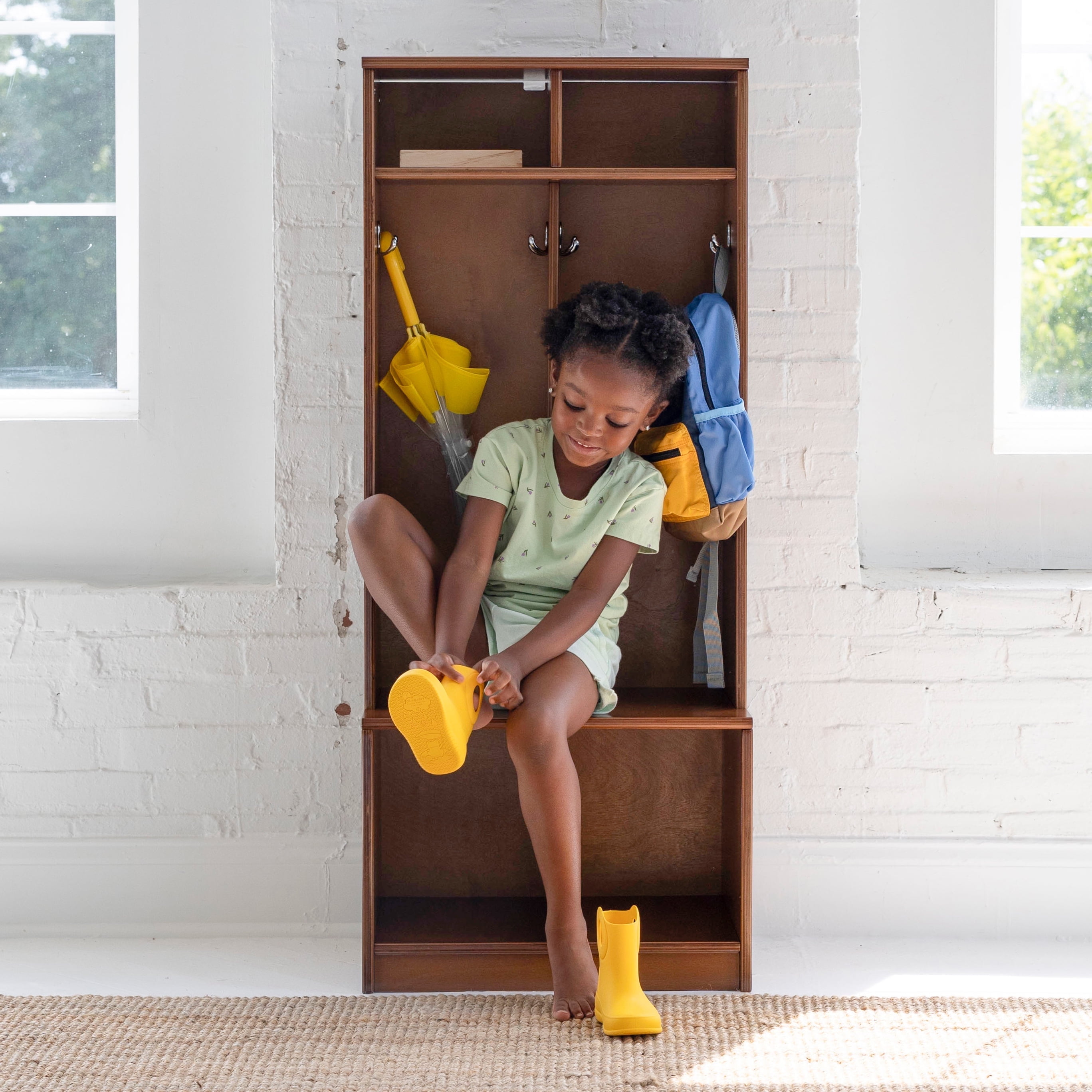 Espresso Wooden Kids' Storage Locker with Bench and Hooks