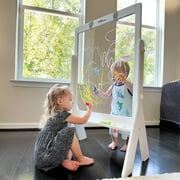 Little Partners Peek-A-Boo Art Toddler Easel, Two-Sided Adjustable Height Clear Plexi Glass Paint Station for Kids with Built-in Storage, Eraser, Paint Containers - Soft White