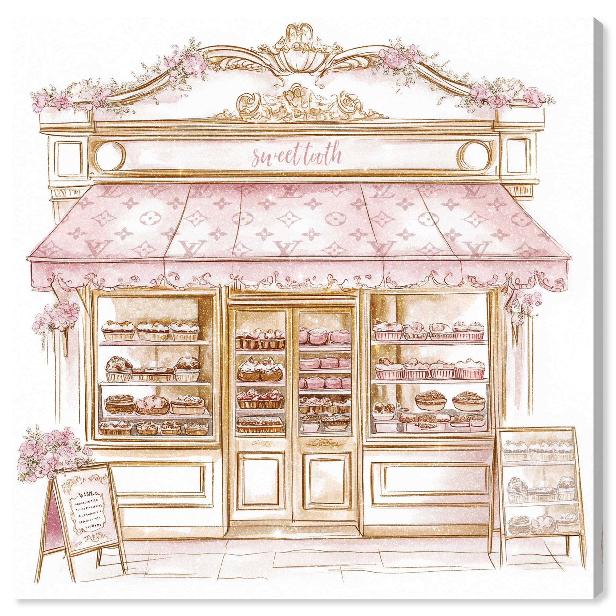 Sweet Tooth Bakery Pink and Beige Canvas Art, 12" x 12"