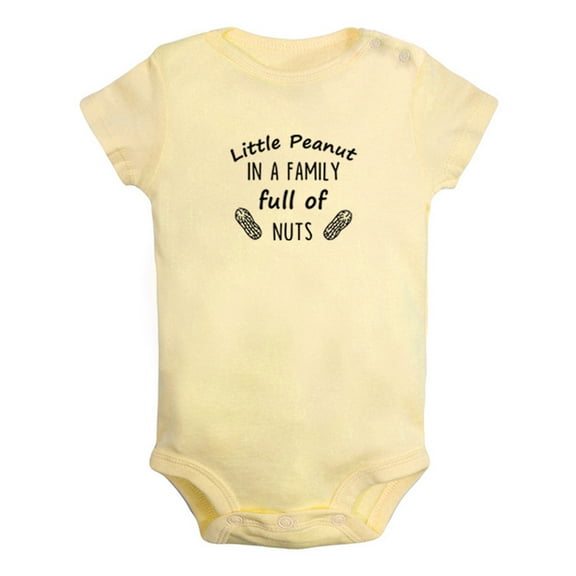 Little Peanut In A Family Full of Nuts Funny Rompers For Babies, Newborn Baby Unisex Bodysuits, Infant Jumpsuits, Toddler 0-24 Months Kids One-Piece Oufits (Yellow, 0-6 Months)
