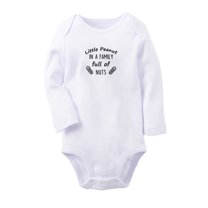 Little Peanut In A Family Full of Nuts Funny Rompers, Newborn Baby Unisex Bodysuits, Infant Jumpsuits, Toddler 0-12 Months Kids Long Sleeves Oufits (White, 6-12 Months)