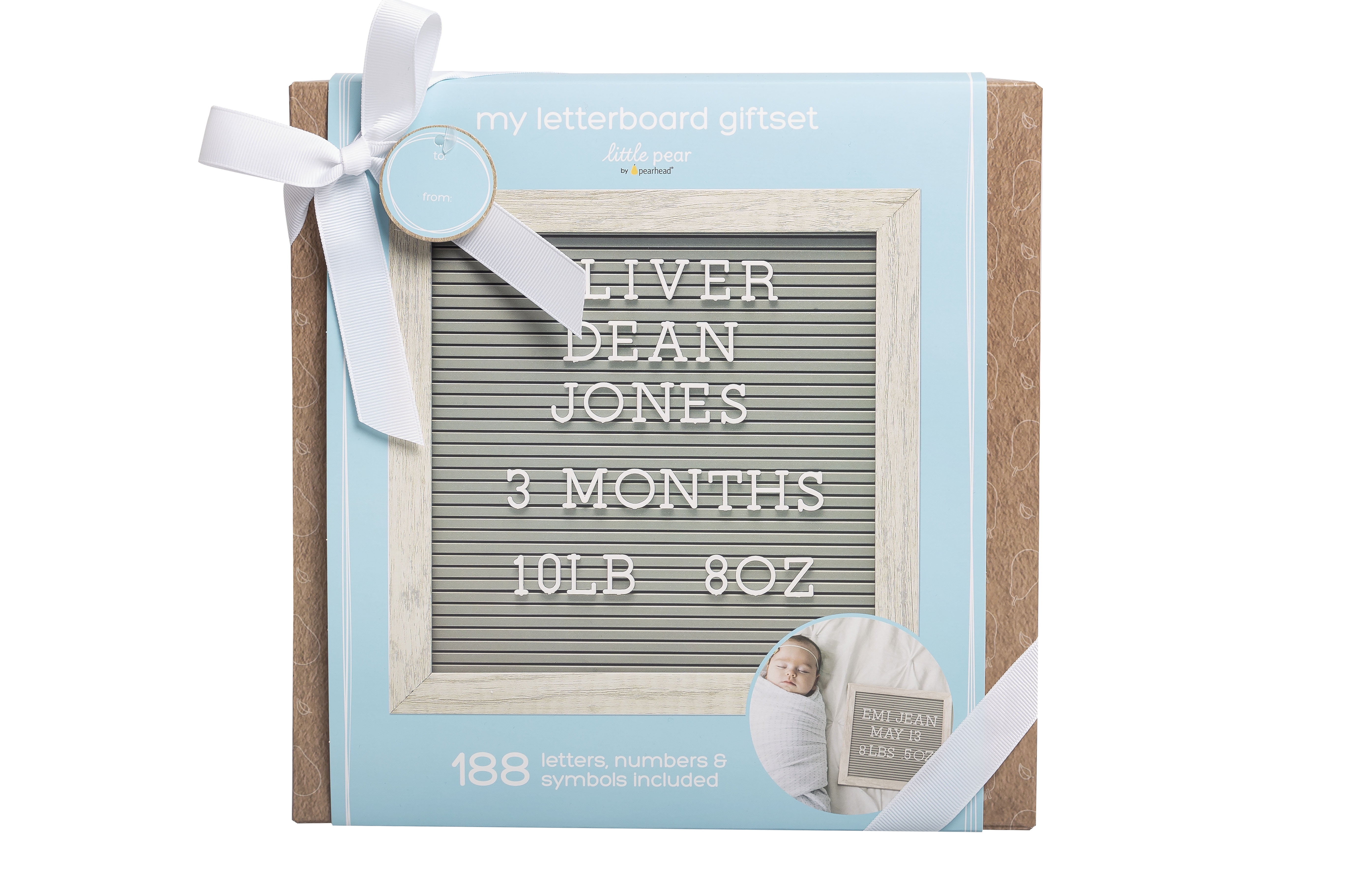 Little Pear by Pearhead Wooden Letterboard Giftset, Includes 188 Letters, Numbers and Symbols, Gray