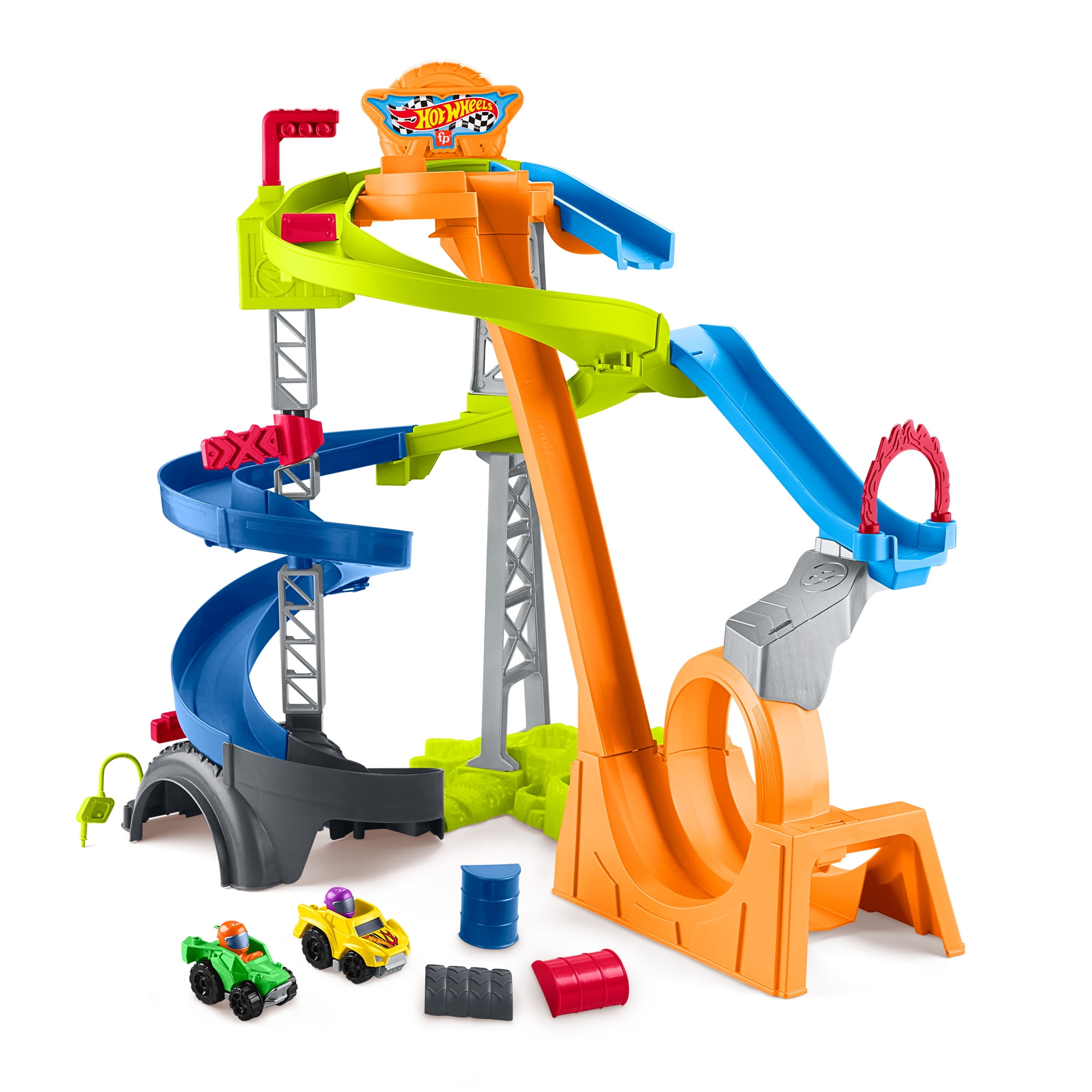 Little People Hot Wheels Spiral Stunt Speedway Toddler Race Track Playset, 2 Toy Cars  (图1) Little People Hot Wheels Spiral Stunt Speedway Toddler Race Track Playset, 2 Toy Cars  (图1)