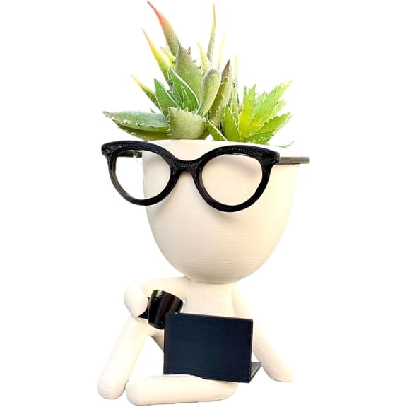 Little People Laptop at Work Coffee Time, Succulent Planter, Bicycle Planter - Plat Pot with Drainage - People Planter - Cute Planter