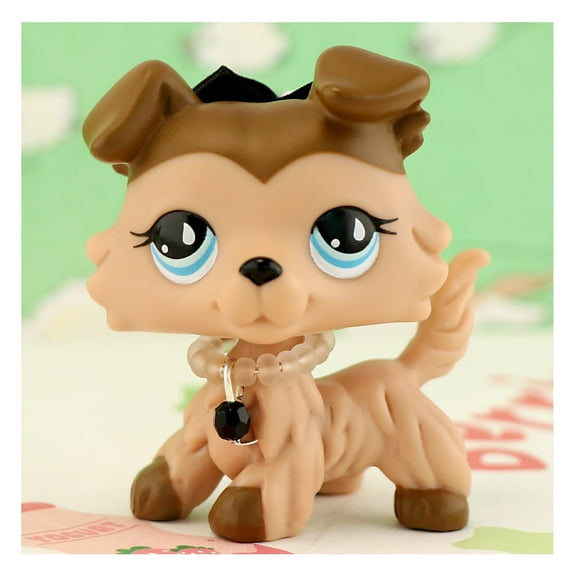 Little Pet lps Brown Collie #893 with Black Bow Necklace for lps Collection Kids Gift Girl Play Figure Animal