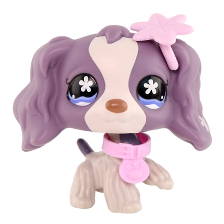 Little Pet lps Purple Cocker Spaniel Dog #1209 with Flower Hair Clip Collar Accessories for lps Collection