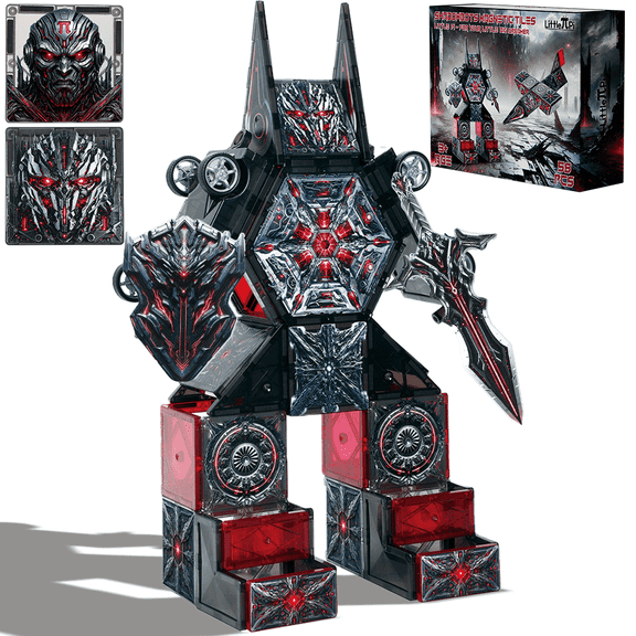Little Pi ShadowBots Magnetic Tiles 58-Piece Transforming Robot Building Set for Kids Ages 3–8