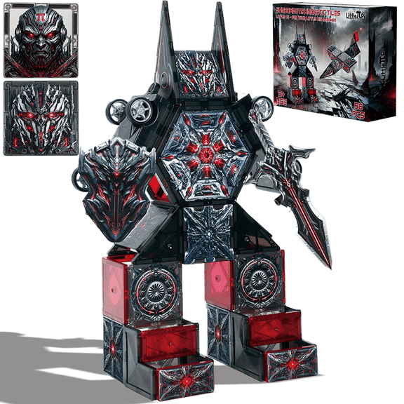 Little Pi ShadowBots Magnetic Tiles 58-Piece Transforming Robot Building Set for Kids Ages 3–8