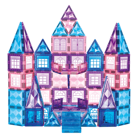 Little Pi Princess Castle Magnetic Tiles Set, STEM Toy for Girls, Blue Diamond Blocks, 102 Pcs
