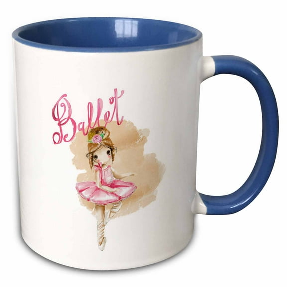 3drose, Little Pink Ballerina with Hair Decoration, 11oz Two-tone Blue Mug