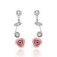 thumbnail image 1 of Dainty Pink Rose Drop Earrings with Crystal Accents - 1 Inch Romantic Floral Dangle Earrings Jewelry Earring Silver, 1 of 7