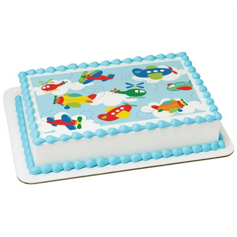 Little Planes and Helicopters Birthday Design ~ Edible Cake, Cupcake Topper  for 1/4 sheet cake 