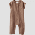 thumbnail image 1 of Little Planet by Carter's Unisex Baby Organic Cotton Gauze Short Sleeve Jumpsuit- Brown - (12 Months), 1 of 2