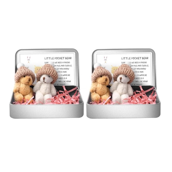 Little Pocket Bear Hug in a Tin Box, Mini Plush Bears with Inspirational Card, Handmade Small Plush Bears in Box Gifts, for Friends Women Men Birthday Christmas