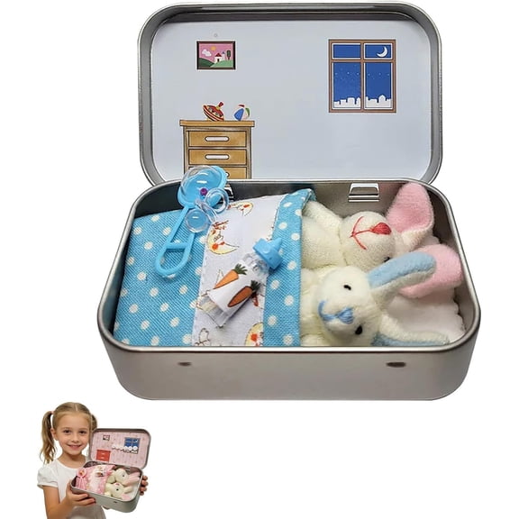 Little Pocket Bunny in Box, Mini Bunny Hug, Easter Basket Stuffer, Cute Easter Gifts DIY Pet Bunny Adoption, Easters Baskets Decorative Boxes, Personalised Mini Plush House