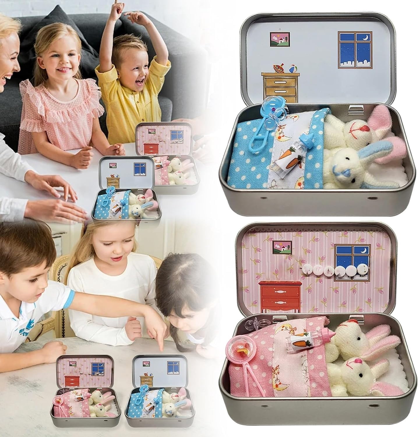 Little Pocket Bunny in Box, Mini Bunny Hug, Easter Basket Stuffer, Cute Easter Gifts DIY Pet Bunny Adoption, Easters Baskets Decorative Boxes, Personalised Mini Plush House