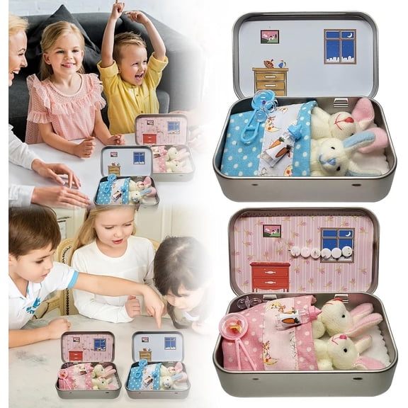 Little Pocket Bunny in Box, Mini Bunny Hug, Easter Basket Stuffer, Cute Easter Gifts DIY Pet Bunny Adoption, Easters Baskets Decorative Boxes, Personalised Mini Plush House