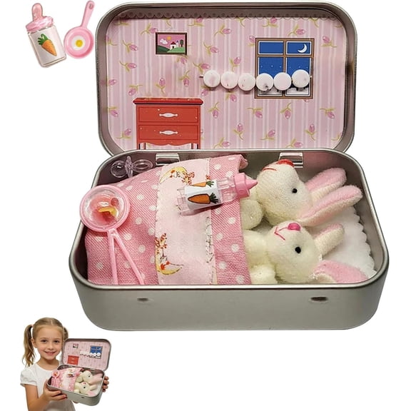 Little Pocket Bunny in Box, Mini Bunny Hug, Easter Basket Stuffer, Cute Easter Gifts DIY Pet Bunny Adoption, Easters Baskets Decorative Boxes, Personalised Mini Plush House