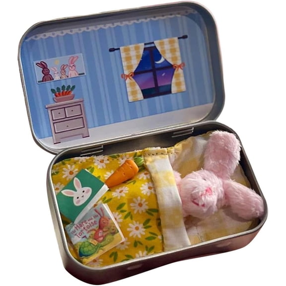 Little Pocket Bunny In Boxes, Easter Basket Stuffer, DIY Pet Bunny Adoption, Cute Rabbit with Carrot,Mini Plush Stuffed Animal, Easter Gifts for Kids (Pink)