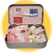 Little Pocket Bunny Decorative Boxes, Easter Basket Stuffer, Easter Gifts for Kids, DIY Pet Bunny Adoption, Easters Baskets Decorative Boxes,Rabbit Plush Toy in a Tin Miniature Bed Set Pink