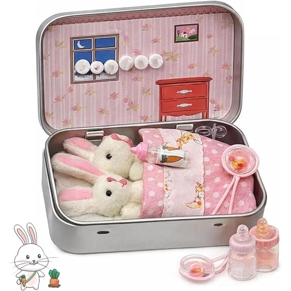 Little Pocket Bunny Decorative Boxes, Easter Gifts DIY Pet Bunny Adoption – Mini Plush House Set with Accessories, Easter Basket Stuffer for Kids