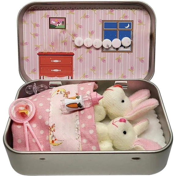 Little Pocket Bunny Plush Toy, Pocket Bunnies Easter Basket Stuffer, DIY Pet Bunny Adoption with Mini Plush House, Easter Gifts for Kids(RL Pink 1 PC)