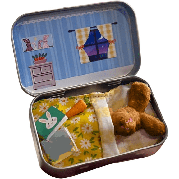 Little Pocket Bunny, Rabbit Plush Toy in a Tin, Easter Basket Stuffer, Easter Gifts, DIY Pet Bunny Adoption, Cute Rabbit in Tin Box, Travel Buddy, Brown