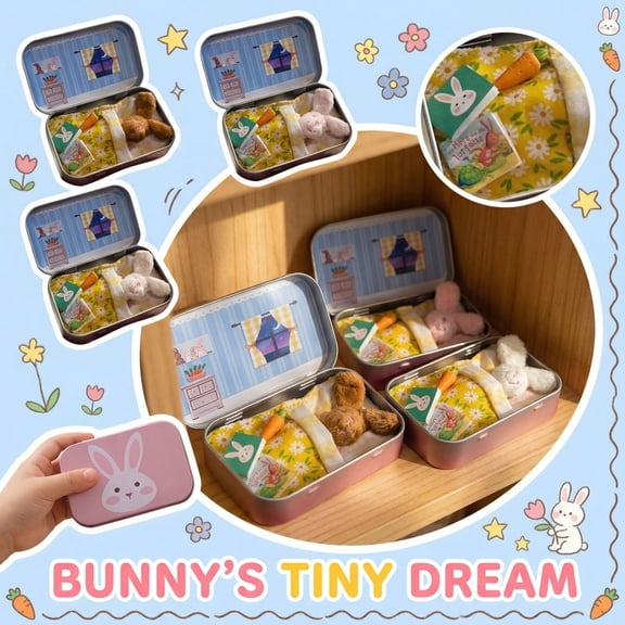Little Pocket Bunny, Rabbit Plush Toy in A Tin,Easter Basket Stuffer, Diy Pet Bunny Adoption,Cute Rabbit in Tin Box, Travel Buddy - 2026 New, Pink