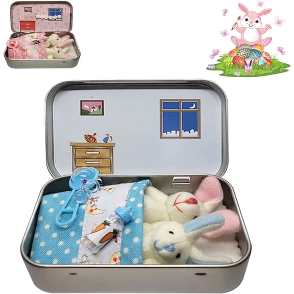 Little Pocket Bunny - Tiny Plush Rabbit in Decorative Tin - Portable Comfort Toy & Easter Gift for Anxiety Relief