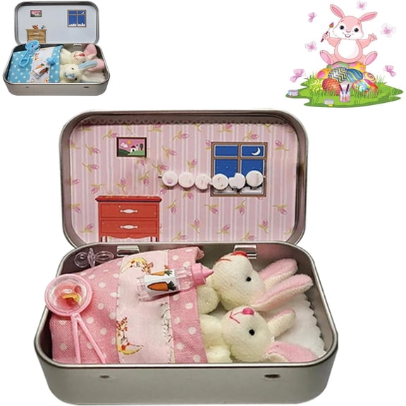 Little Pocket Bunny - Tiny Plush Rabbit in Decorative Tin - Portable Comfort Toy & Easter Gift for Anxiety Relief