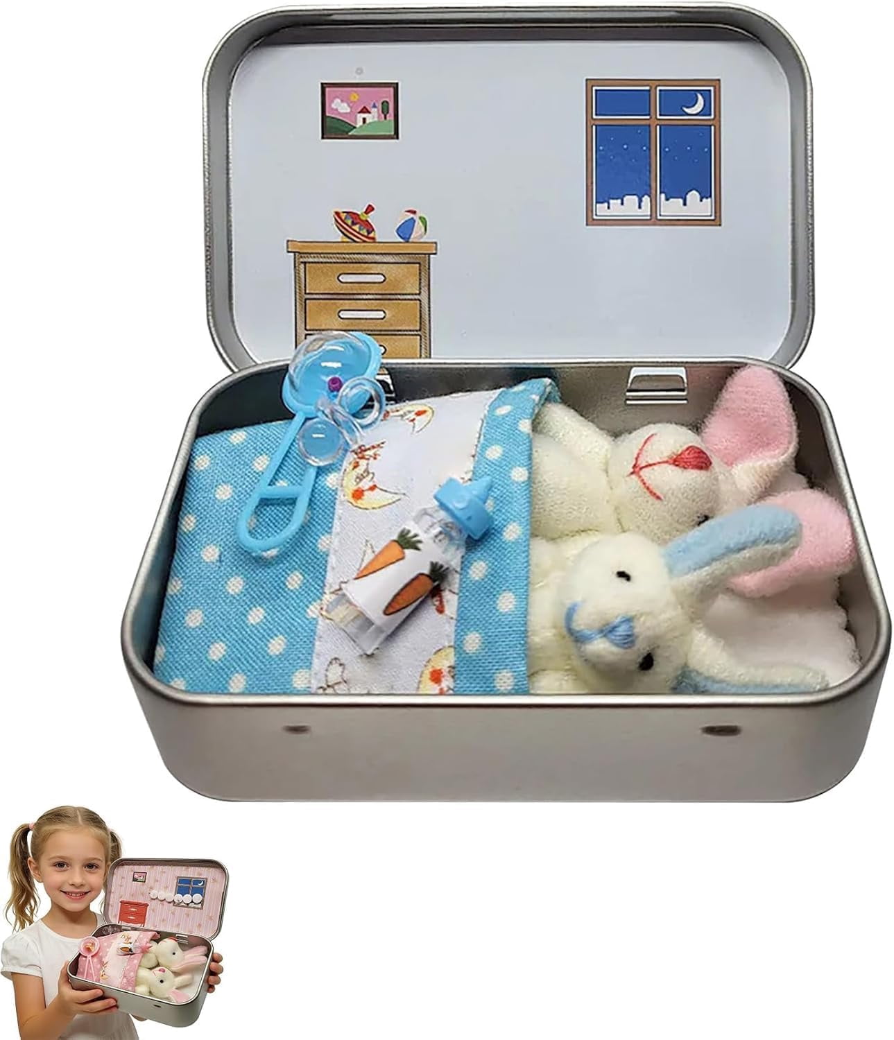 Little Pocket Bunny Tiny Rabbit Toy in Tin - Easter Party Favors & Small Stocking Stuffers - Set of Cute Mini Bunnies