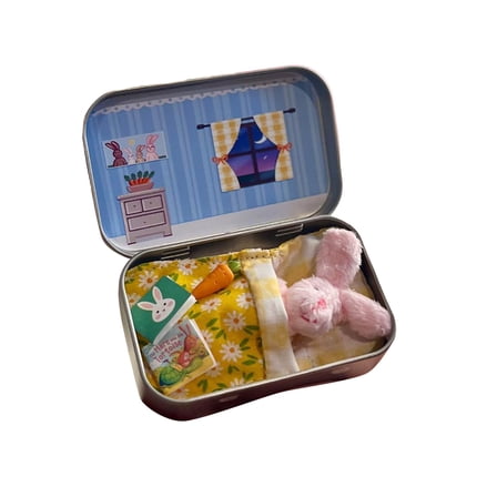 Easter Basket Stuffer Little Pocket Bunny Travel Buddy Cute Rabbit in Tin Box