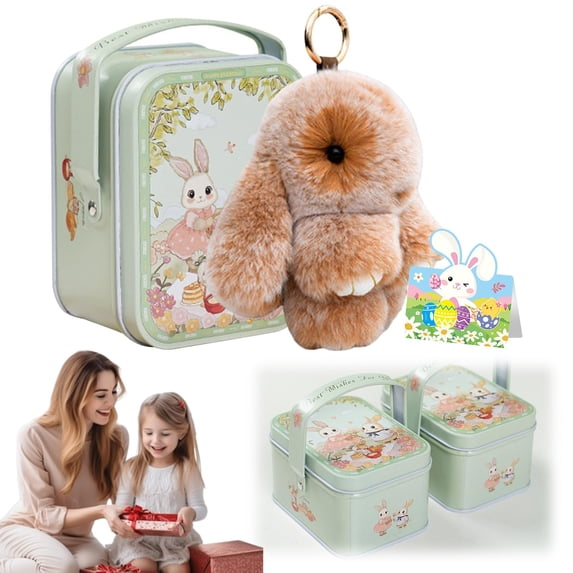 Little Pocket Bunny in A Tin, Plush Bunny Keychain with Storage Box, Cute Decorative Keyring for Gifting and Home Decor