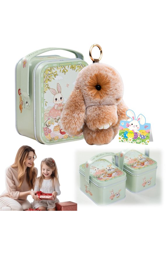Little Pocket Bunny in A Tin, Plush Bunny Keychain with Storage Box, Cute Decorative Keyring for Gifting and Home Decor