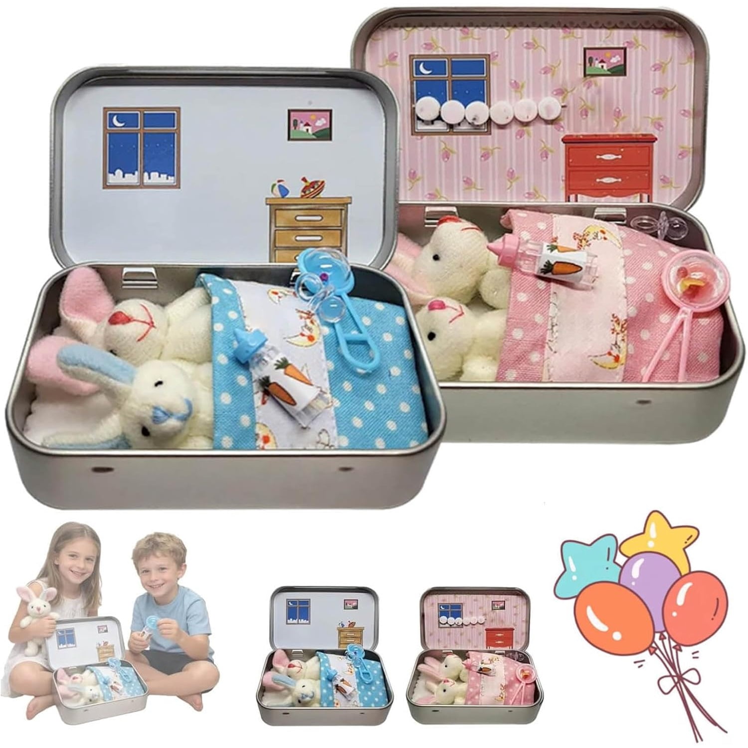Little Pocket Bunny in Box, Mini Bunny Hug, Cute Easter Basket Stuffer, Easters Baskets Decorative Boxes, Personalised Mini Plush House
