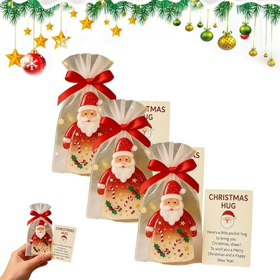 Little Pocket Christmas Hug, Christmas Pocket Hug Gifts with Encouragement Cards, Cute Santa Claus Mini Charm Ornaments, Emotional Support Keepsake for Friends Family and Kids