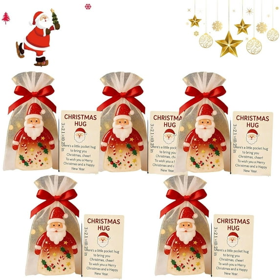 Little Pocket Christmas Hug (with Heartwarming Card and Organza Bag), New Mini Christmas Hug Cards, Resin Pocket Comfort Santa Claus Hug, Emotional Support Pockets Gift, for Family, Friends