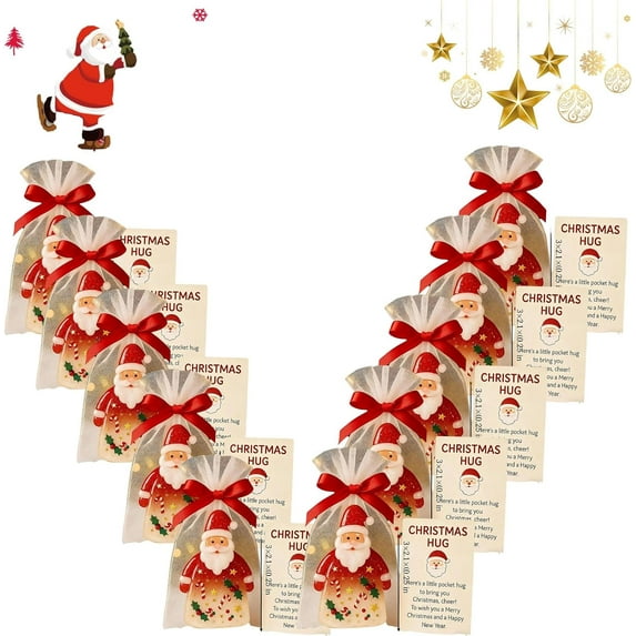 Little Pocket Christmas Hug (with Heartwarming Card and Organza Bag), New Mini Christmas Hug Cards, Resin Pocket Comfort Santa Claus Hug, Emotional Support Pockets Gift, for Family, Friends
