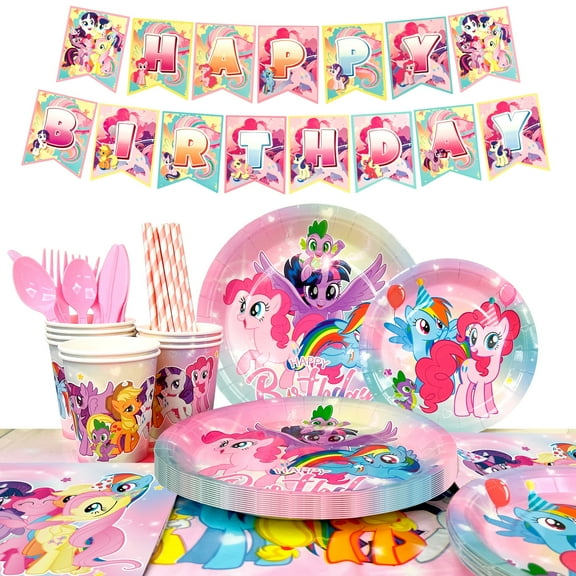 My Little Pony Birthday Party Supplies, 144 Pcs My Little Pony Decorations & Tableware Set - My Little Pony Plates Cups Napkins & Birthday Party Banner etc My Little Pony Party Supplies